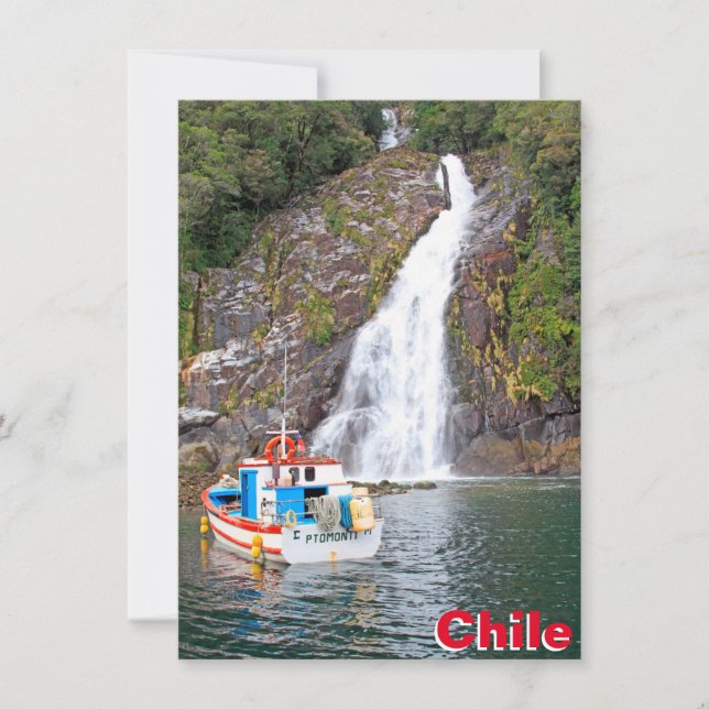Boat & waterfall, Chile card (Front)