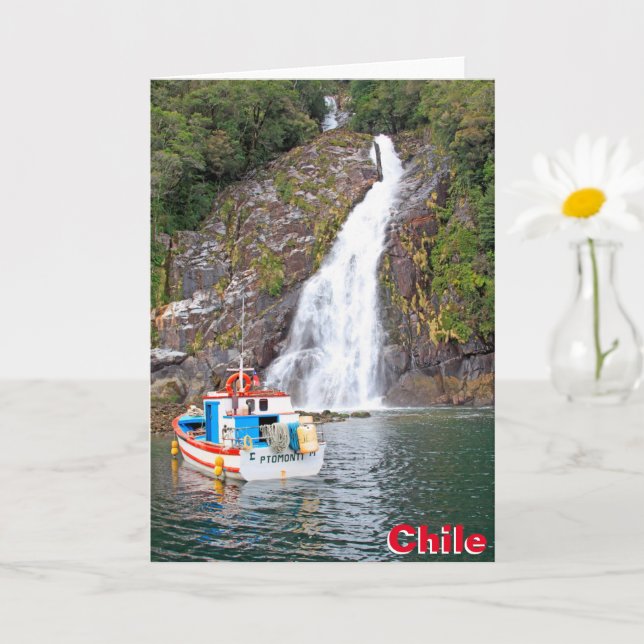 Boat & waterfall, Chile Card (Small Plant)