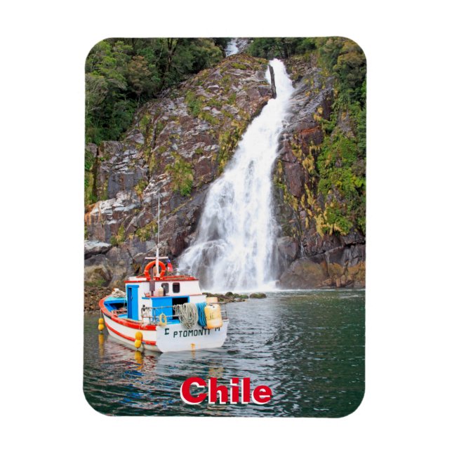 Boat & waterfall, Chile Magnet (Vertical)