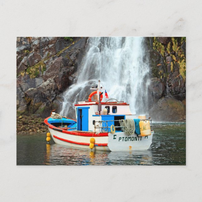 Boat & waterfall postcard (Front)