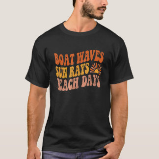 Boat Waves Sun Rays Beach Days Cute Retro Summer V T-Shirt
