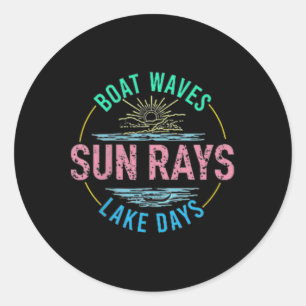 Boat Waves Sun Rays Lake Days Cute Retro 70s Summe Classic Round Sticker