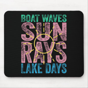 Boat Waves Sun Rays Lake Days Cute Retro 70s Summe Mouse Mat