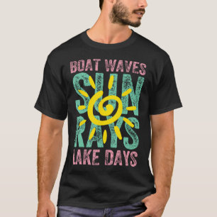 Boat Waves Sun Rays Lake Days Cute Retro Summer Va T-Shirt