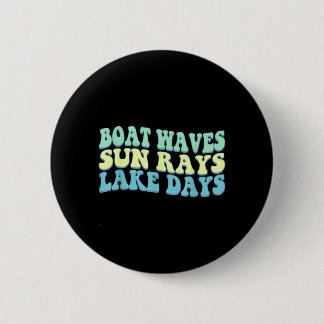 Boat Waves Sun Rays Lake Days Funny Retro Summer 6 Cm Round Badge