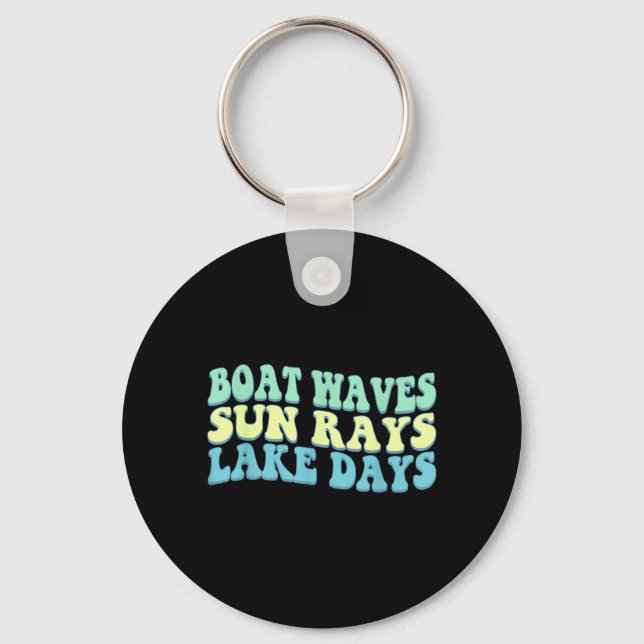 Boat Waves Sun Rays Lake Days Funny Retro Summer Key Ring (Front)