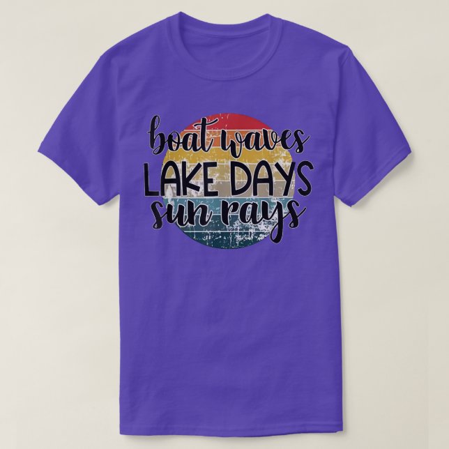 Boat Waves Sun Rays Lake Days Pontoon Boat Summer  T-Shirt (Design Front)