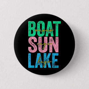 Boat Waves Sun Rays Lake Days Retro Beach Summer 6 Cm Round Badge