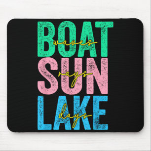 Boat Waves Sun Rays Lake Days Retro Beach Summer Mouse Mat