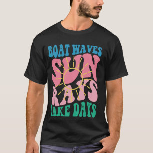 Boat Waves Sun Rays Lake Days Retro Groovy Summer T-Shirt