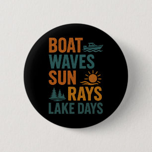 Boat Waves Sun Rays Lake Days Retro Summer - Lake 6 Cm Round Badge