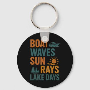 Boat Waves Sun Rays Lake Days Retro Summer - Lake Key Ring