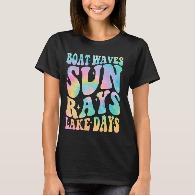 Boat Waves Sun Rays Lake Days Retro Summer Vacatio T-Shirt (Front)