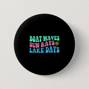 Boat Waves Sun Rays Lake Days Summer Vacation Retr 6 Cm Round Badge
