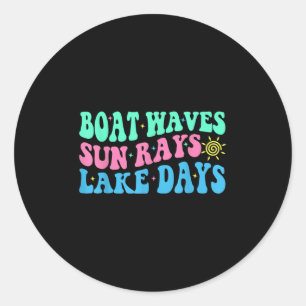Boat Waves Sun Rays Lake Days Summer Vacation Retr Classic Round Sticker