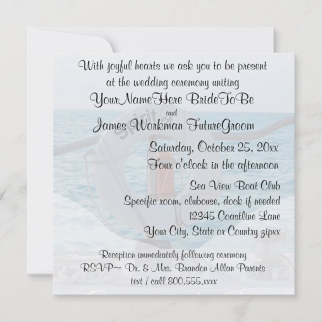 Boat Wedding with RSVP Invitation (Front)