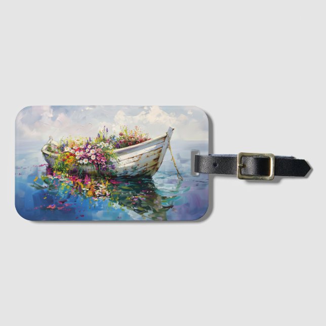 Boat with Colourful Wildflowers Luggage Tag (Front Horizontal)