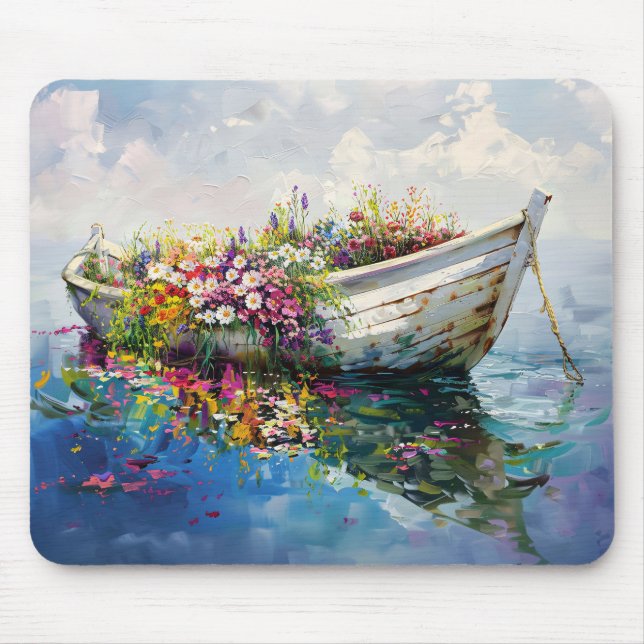 Boat with Colourful Wildflowers Mouse Mat (Front)