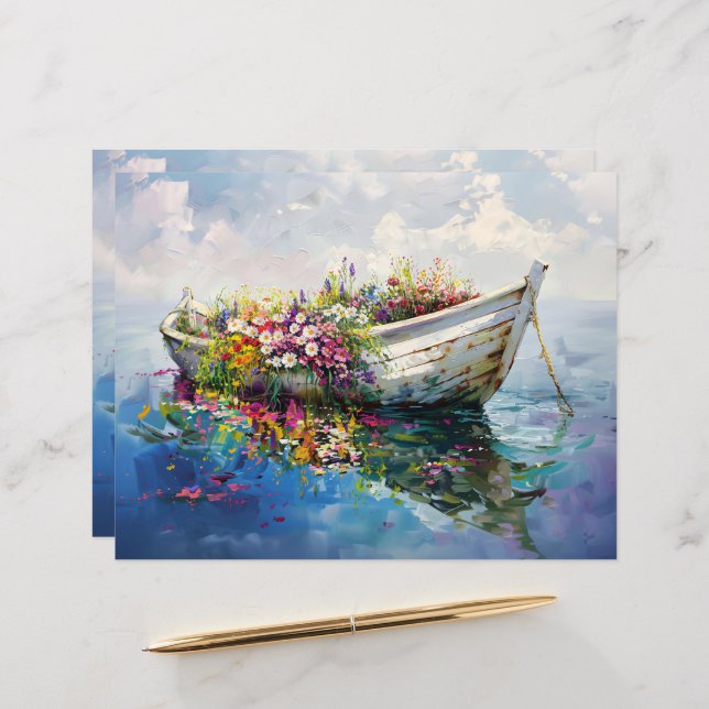Boat with Colourful Wildflowers Scrapbook Paper (Front/Back In Situ)