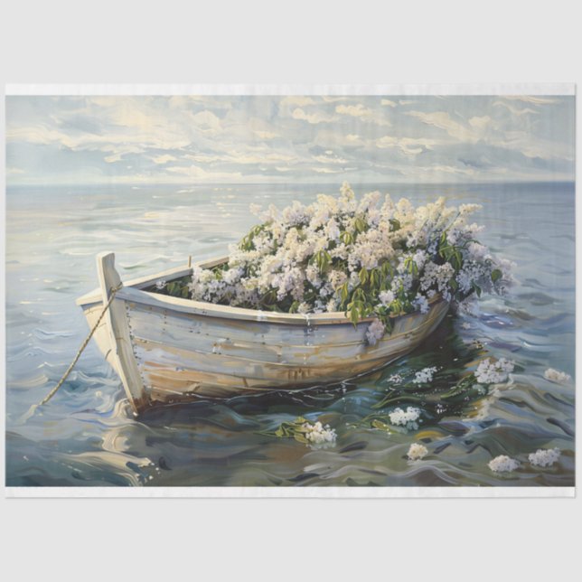 Boat with Pale Lilac Flowers Decoupage Tissue Paper (Front)