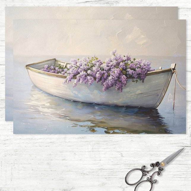Boat with Purple Lilacs Painting Decoupage Tissue Paper (Creator Uploaded)