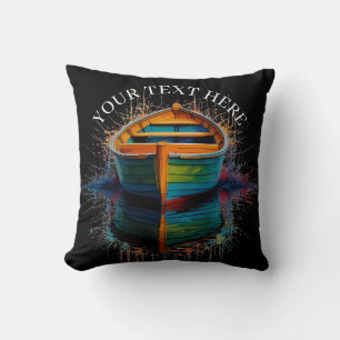 Boat with reflection on the water watercolour cushion