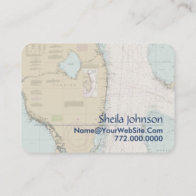 Boater Florida Nautical Chart Clean Fresh Blue Tan Business Card (Back)
