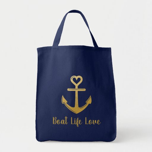Image of Boater Life Gold Anchor Editable Text Tote Bag
