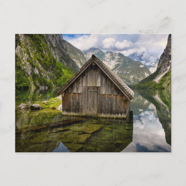 Boathouse in Obersee lake in Alps in Germany Postcard (Front)