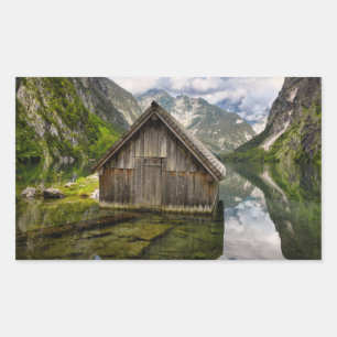 Boathouse in Obersee lake in Alps in Germany Rectangular Sticker