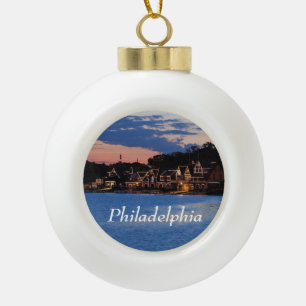 Boathouse Row dusk Ceramic Ball Christmas Ornament