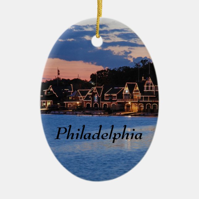 Boathouse Row dusk Ceramic Tree Decoration (Front)