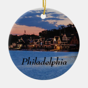 Boathouse Row dusk Ceramic Tree Decoration