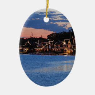 Boathouse Row dusk Ceramic Tree Decoration