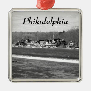 Boathouse Row winter b/w Metal Tree Decoration