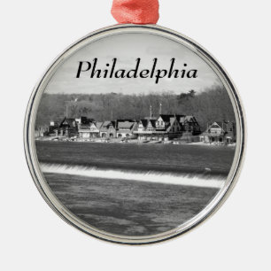 Boathouse Row winter b/w Metal Tree Decoration