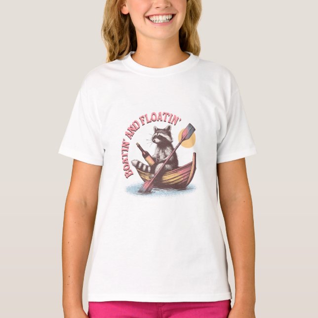 Boatin-and-floatin' Retro Funny Racoon T-Shirt (Front)