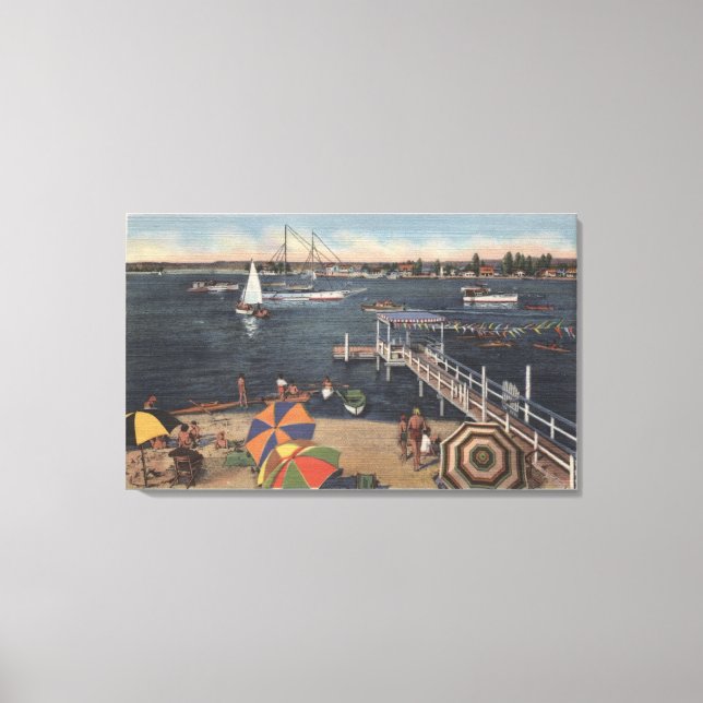 Boating and Swimming on Newport Bay Canvas Print (Front)