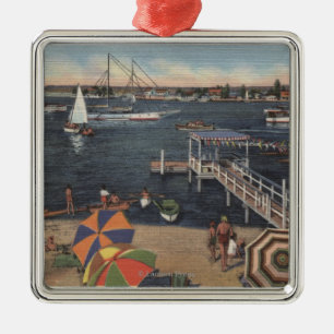 Boating and Swimming on Newport Bay Metal Tree Decoration