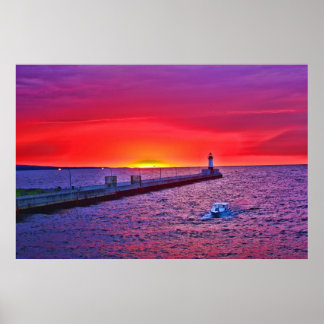 Boating at Sunrise Poster