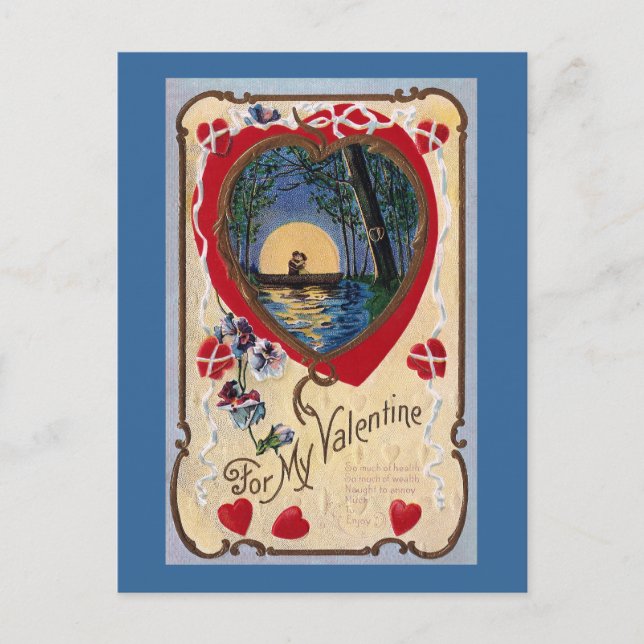 Boating by Moonlight Vintage Valentine Holiday Postcard (Front)