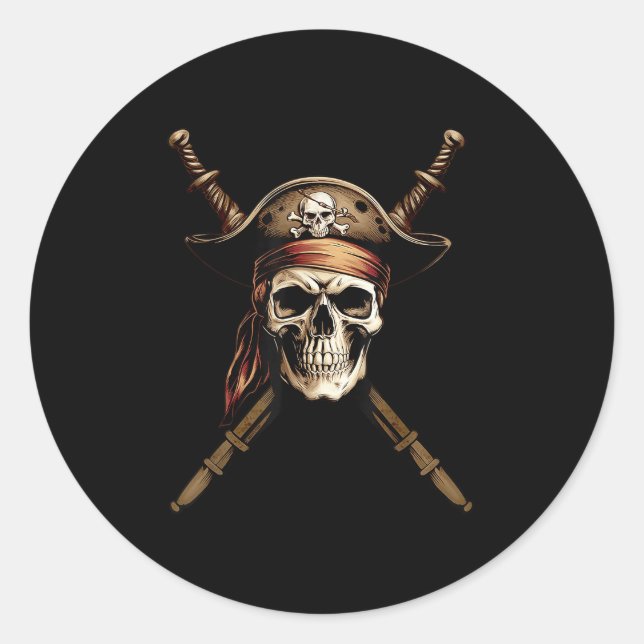 Boating Captain Pirate Flag Skull Crossbones Sword Classic Round Sticker (Front)