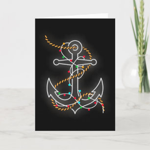 Boating Christmas Lights Anchor Santa Sailing Boat Card