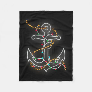 Boating Christmas Lights Anchor Santa Sailing Boat Fleece Blanket