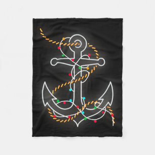 Boating Christmas Lights Anchor Santa Sailing Boat Fleece Blanket