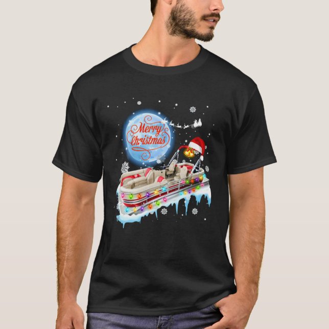 Boating Christmas Pontoon Boat - Merry Christmas T-Shirt (Front)