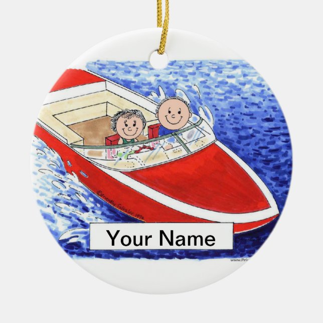 Boating Couple Ceramic Tree Decoration (Front)
