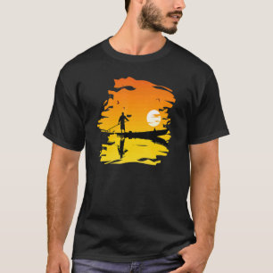 Boating Men Silhouette Lake Reflection Sunset Cano T-Shirt