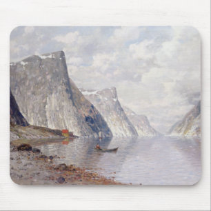 Boating on a Norwegian Fjord (oil on canvas) Mouse Mat