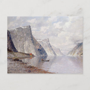Boating on a Norwegian Fjord (oil on canvas) Postcard